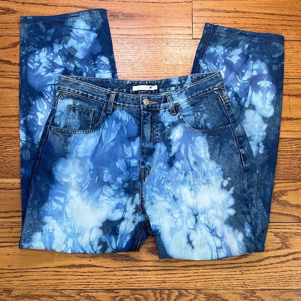 Jackpot Blue Vintage Y2K High Rise Wide Leg Tie-Dye Jeans A35